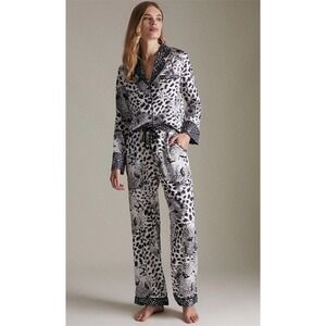 Karen‎ Millen Pajama Set Women's Leopard Print 2 Piece Sleepwear Lounge US 4